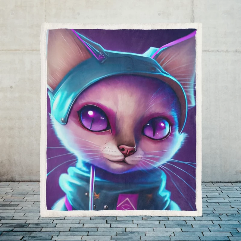 Futuristic Cyber Cat Illustration Sherpa Fleece Blanket