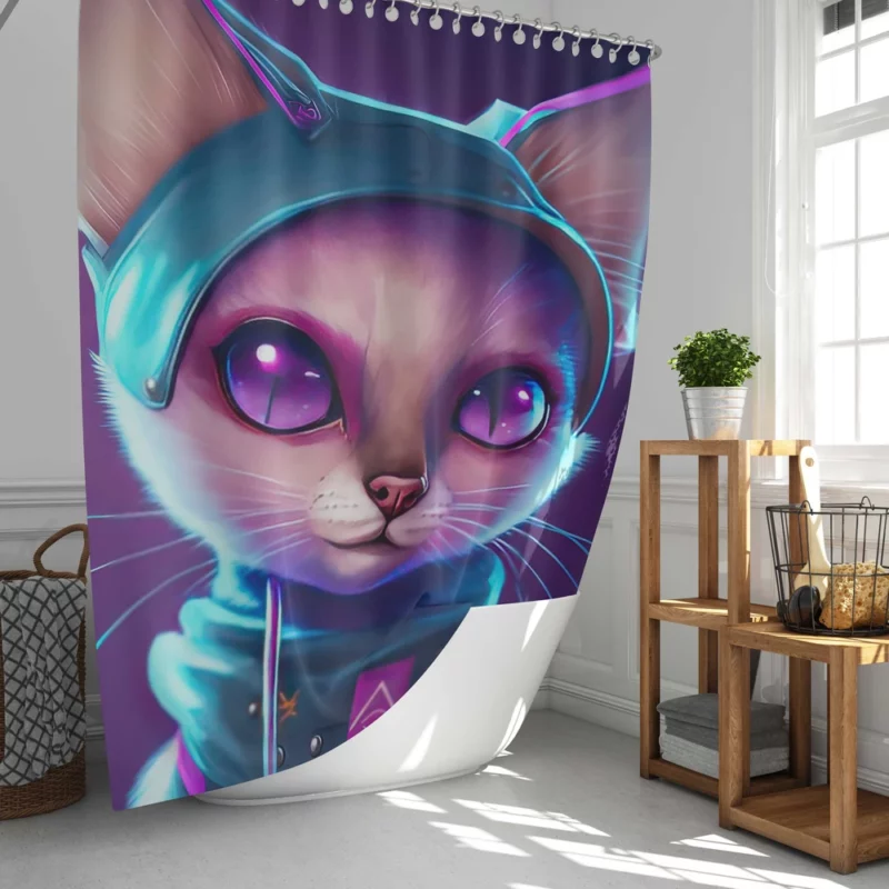 Futuristic Cyber Cat Illustration Shower Curtain