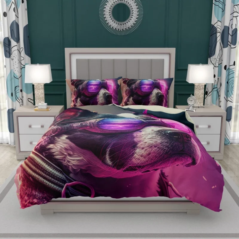 Futuristic Neon Dog Portrait Bedding Set 1