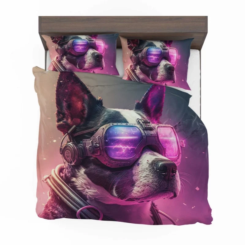 Futuristic Neon Dog Portrait Bedding Set 2