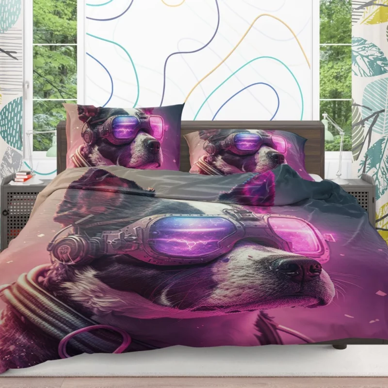 Futuristic Neon Dog Portrait Bedding Set