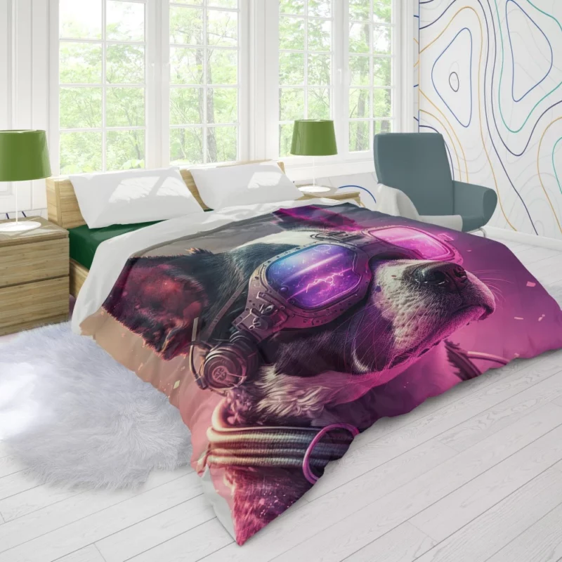 Futuristic Neon Dog Portrait Duvet Cover