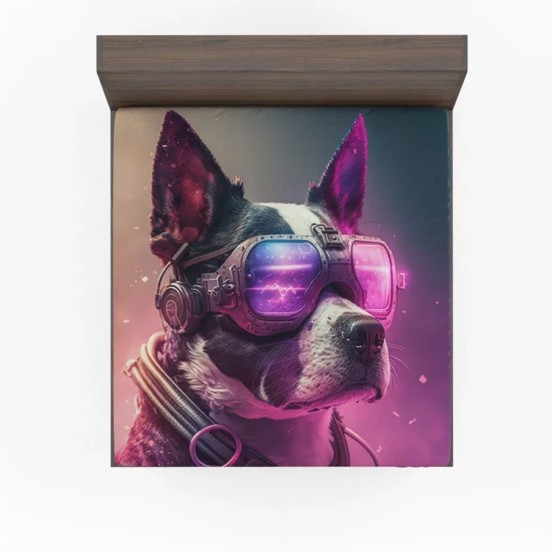 Futuristic Neon Dog Portrait Fitted Sheet