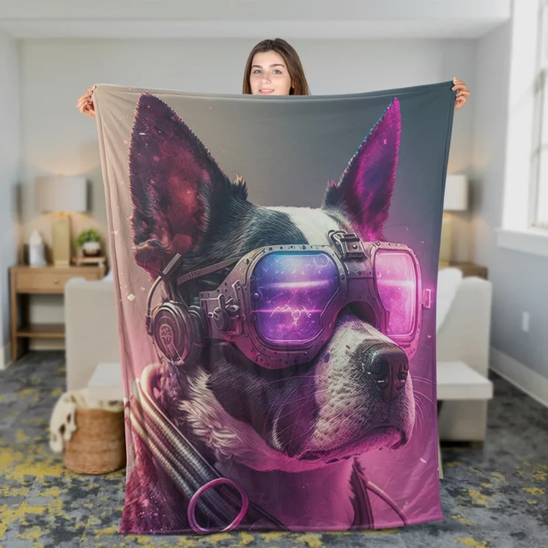 Futuristic Neon Dog Portrait Fleece Blanket 2