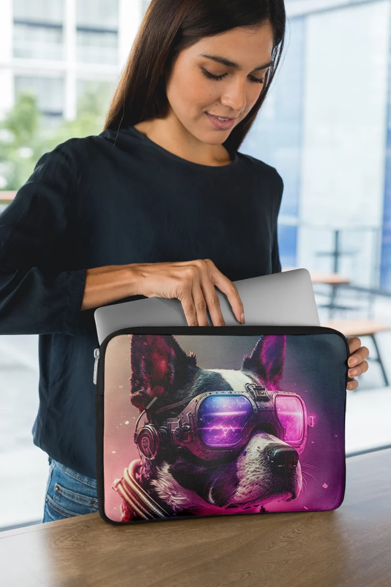 Futuristic Neon Dog Portrait Laptop Sleeve 1