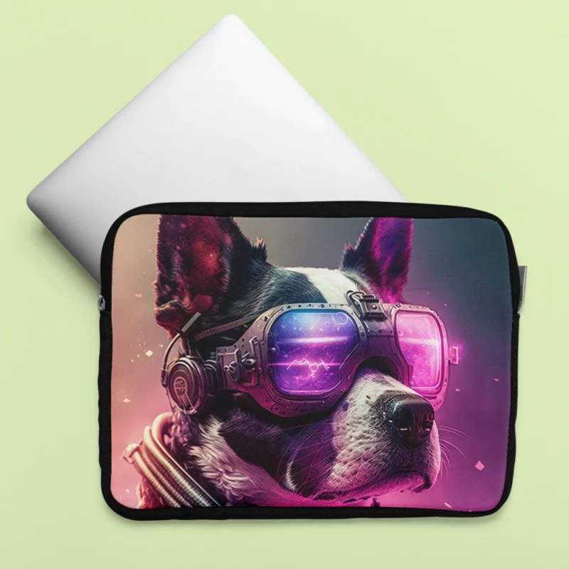 Futuristic Neon Dog Portrait Laptop Sleeve