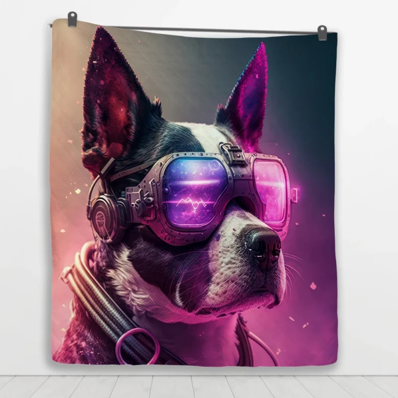 Futuristic Neon Dog Portrait Quilt Blanket 1