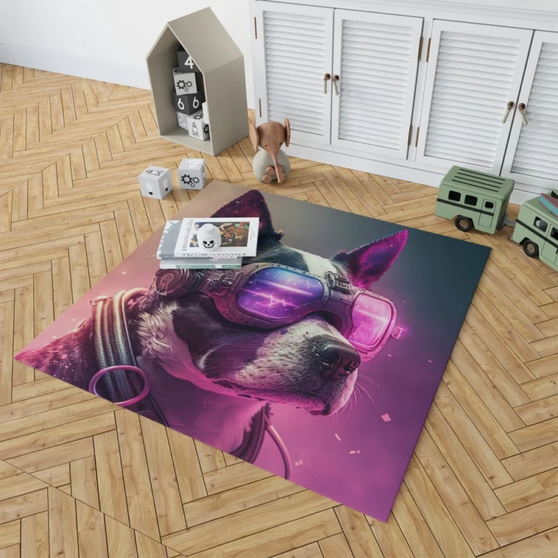 Futuristic Neon Dog Portrait Rug 1