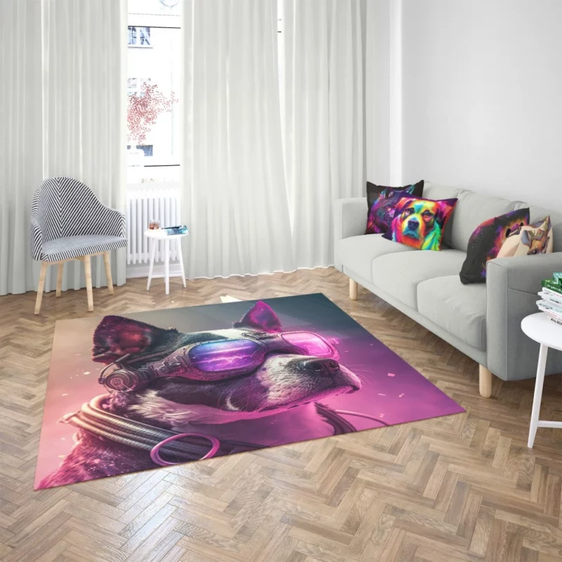 Futuristic Neon Dog Portrait Rug 2