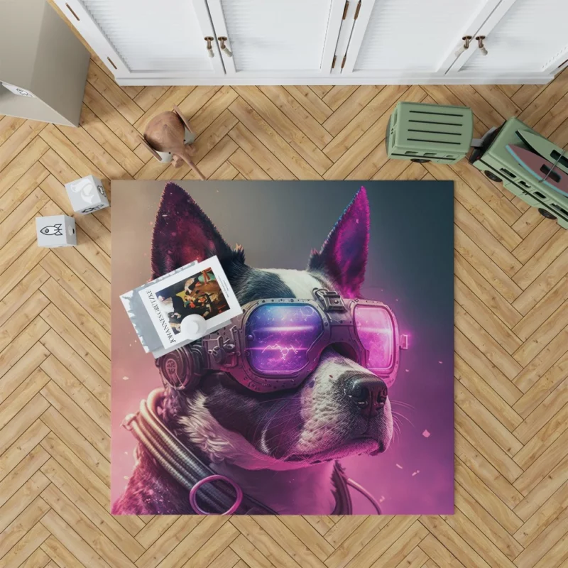 Futuristic Neon Dog Portrait Rug