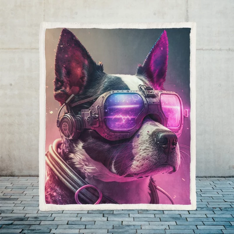 Futuristic Neon Dog Portrait Sherpa Fleece Blanket