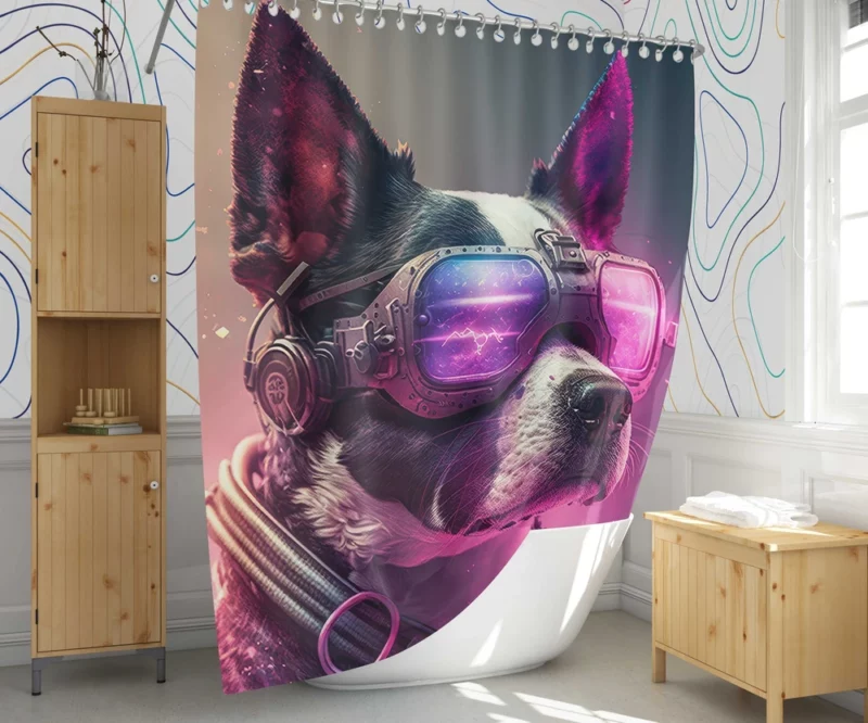 Futuristic Neon Dog Portrait Shower Curtain 1