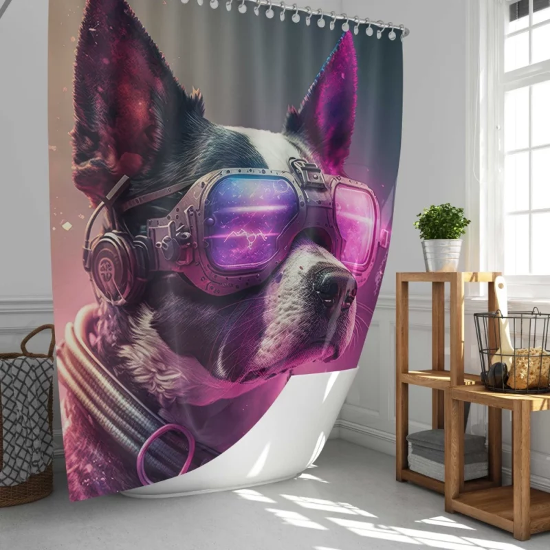 Futuristic Neon Dog Portrait Shower Curtain