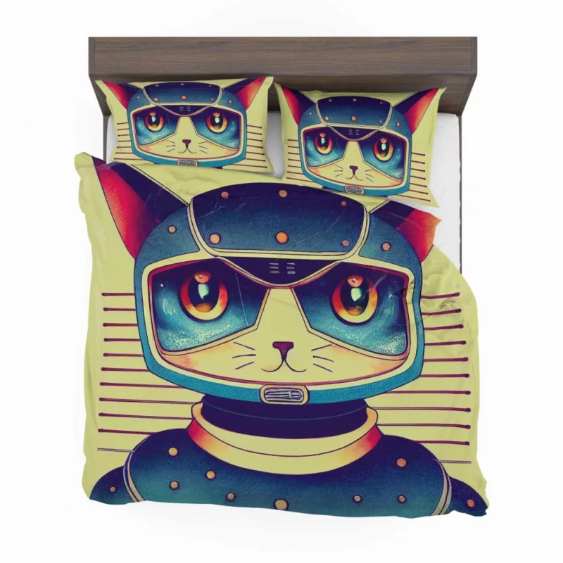 Futuristic Robot Cat Portrait Bedding Set 2