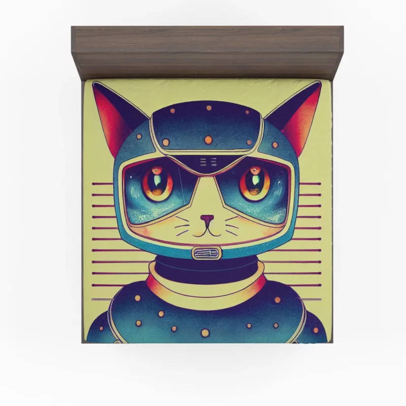 Futuristic Robot Cat Portrait Fitted Sheet