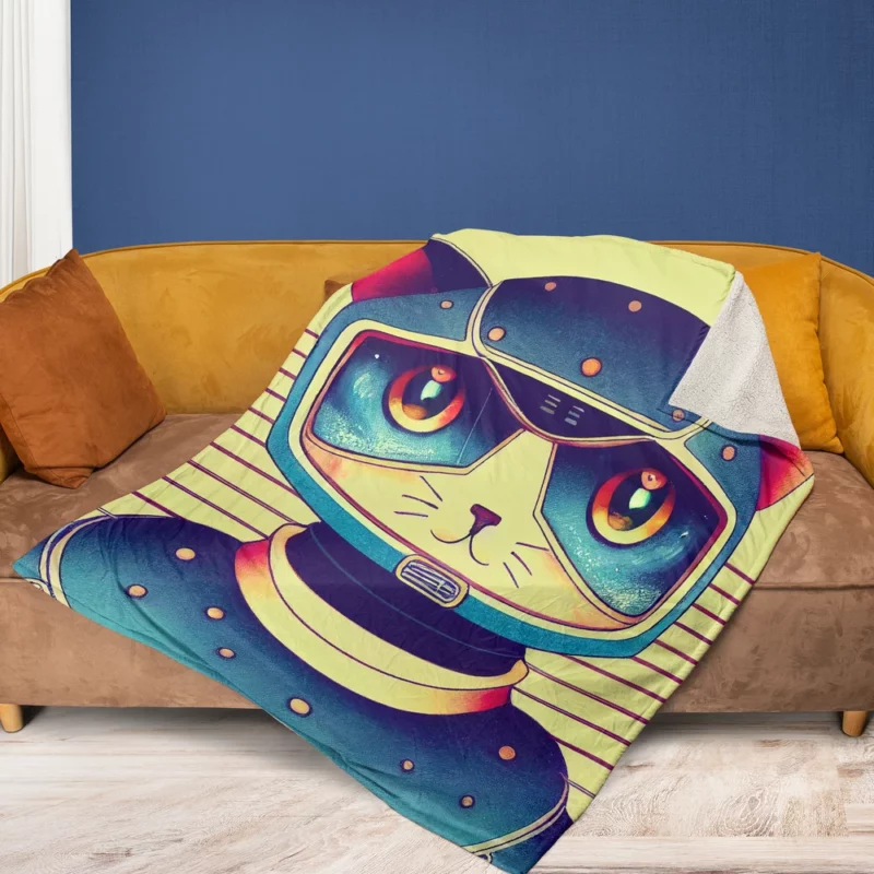 Futuristic Robot Cat Portrait Fleece Blanket 1
