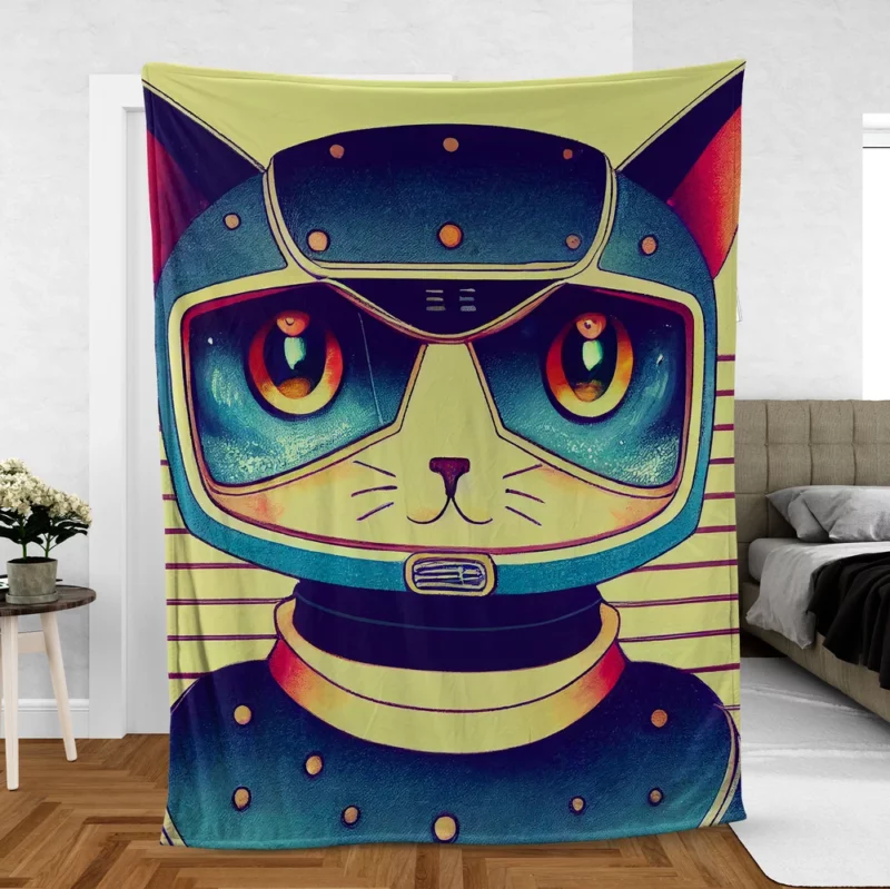 Futuristic Robot Cat Portrait Fleece Blanket