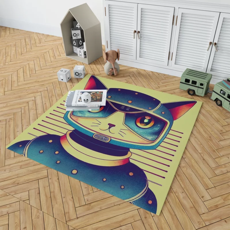 Futuristic Robot Cat Portrait Rug 1