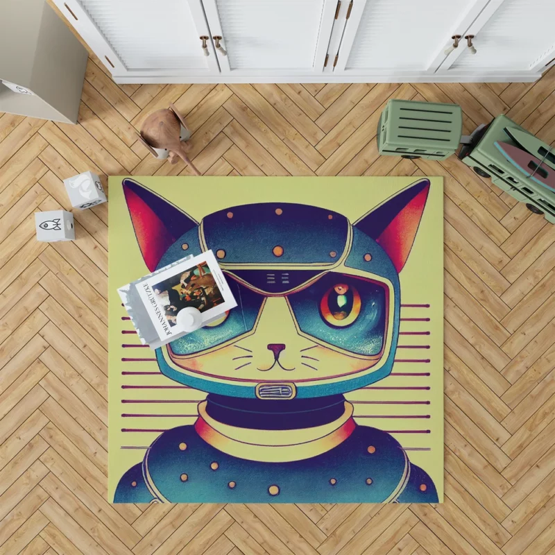 Futuristic Robot Cat Portrait Rug
