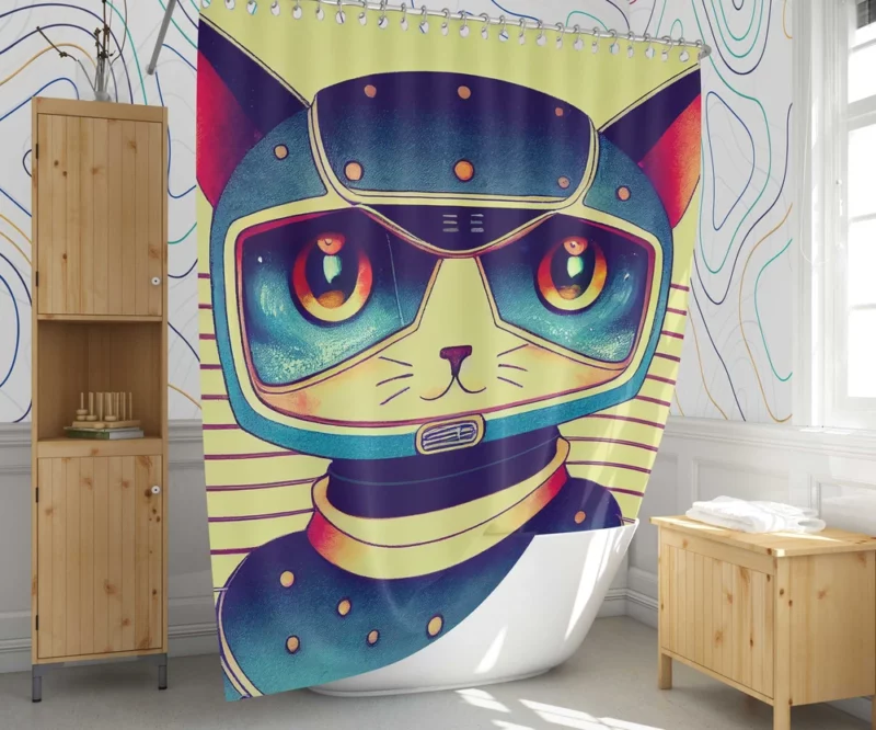 Futuristic Robot Cat Portrait Shower Curtain 1