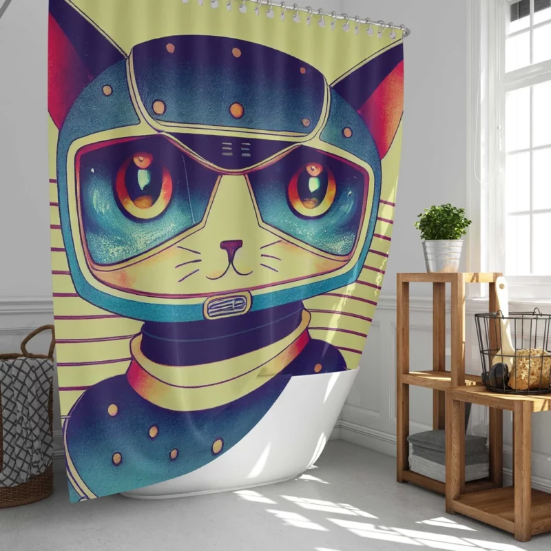 Futuristic Robot Cat Portrait Shower Curtain
