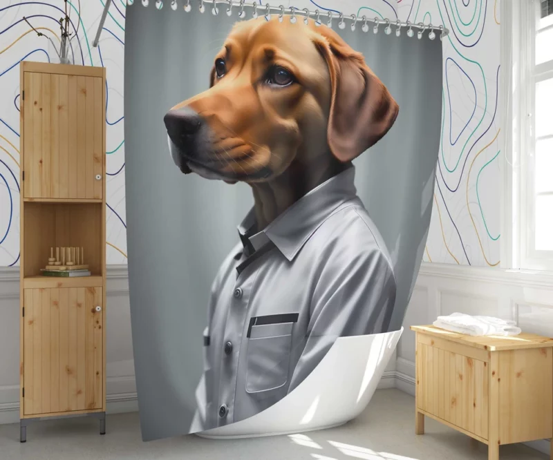 Futuristic Robot Dog Scientist Print Shower Curtain 1