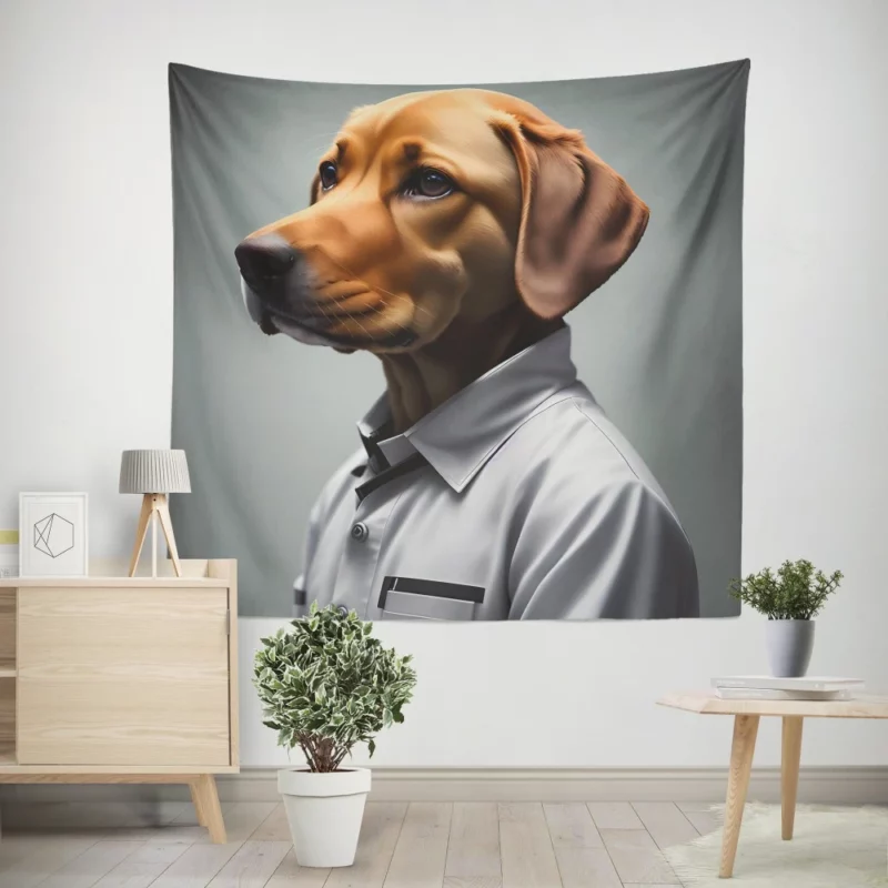 Futuristic Robot Dog Scientist Print Wall Tapestry