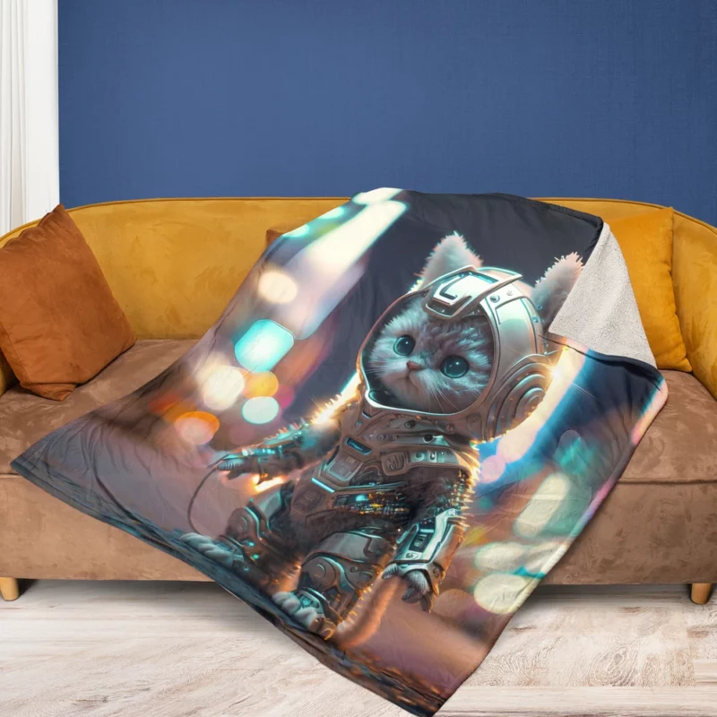 Futuristic Robot Outfit Cat Fleece Blanket 1