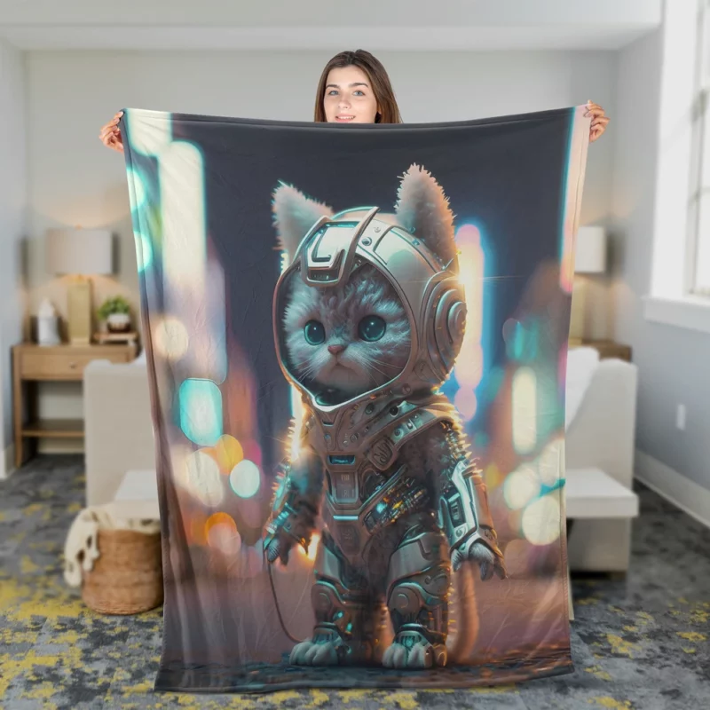 Futuristic Robot Outfit Cat Fleece Blanket 2