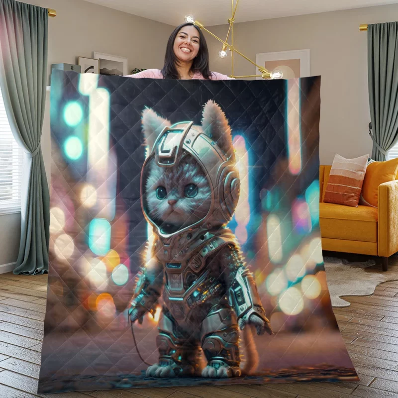 Futuristic Robot Outfit Cat Quilt Blanket