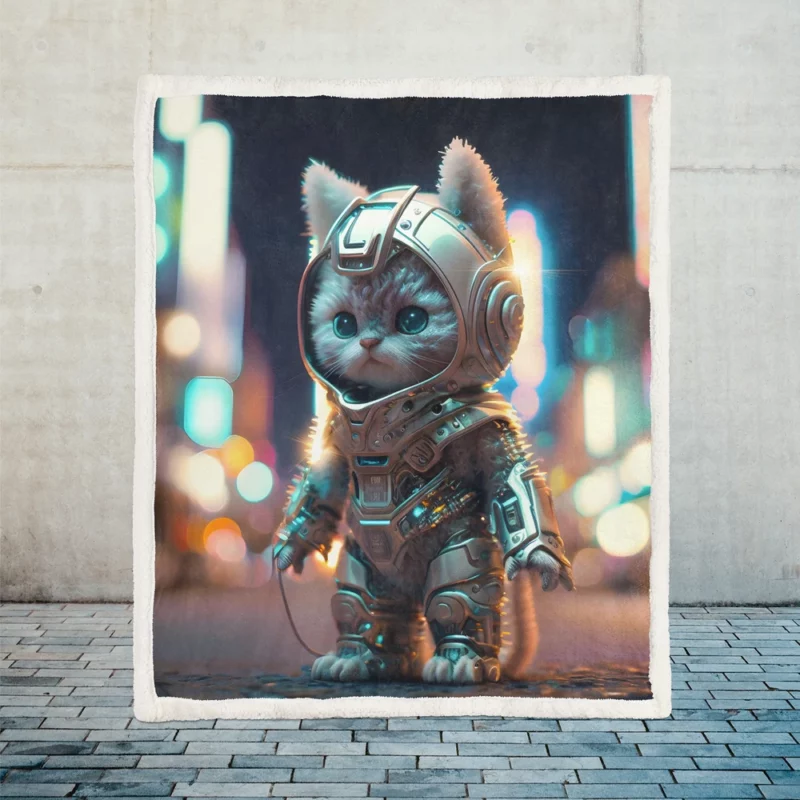 Futuristic Robot Outfit Cat Sherpa Fleece Blanket