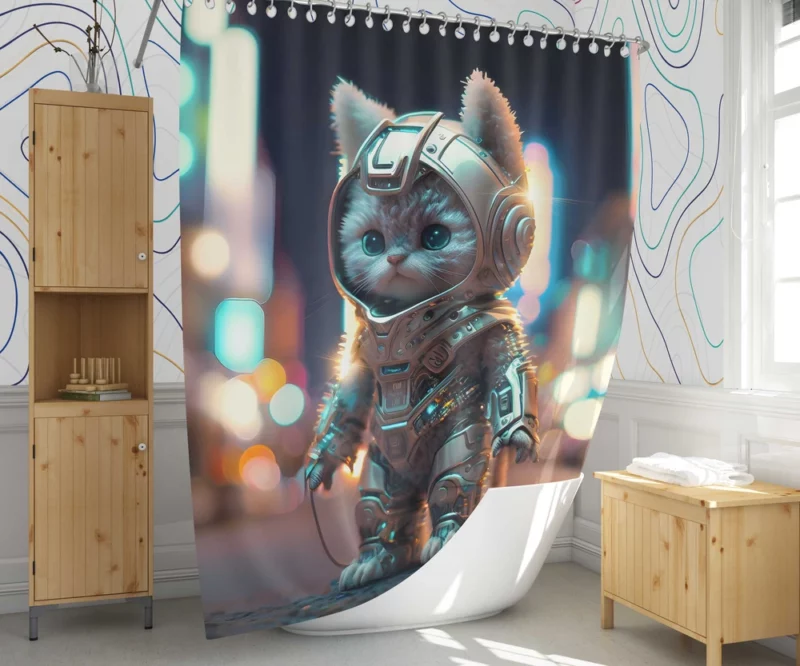 Futuristic Robot Outfit Cat Shower Curtain 1