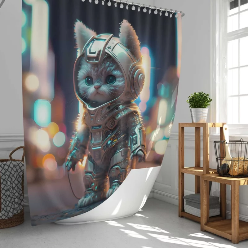 Futuristic Robot Outfit Cat Shower Curtain