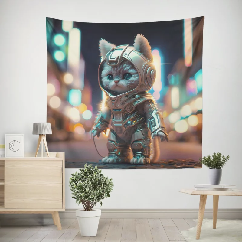 Futuristic Robot Outfit Cat Wall Tapestry