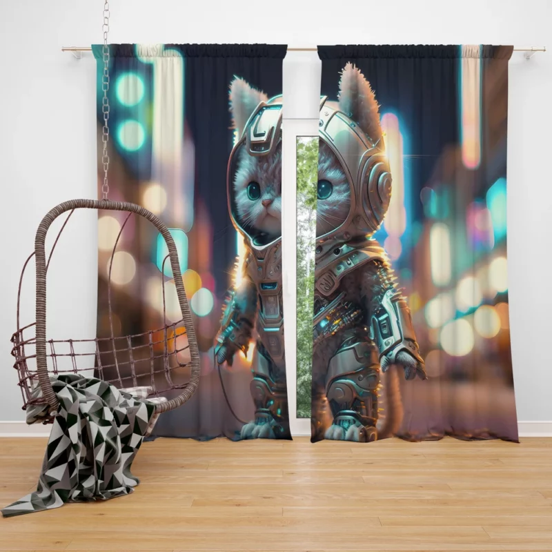 Futuristic Robot Outfit Cat Window Curtain