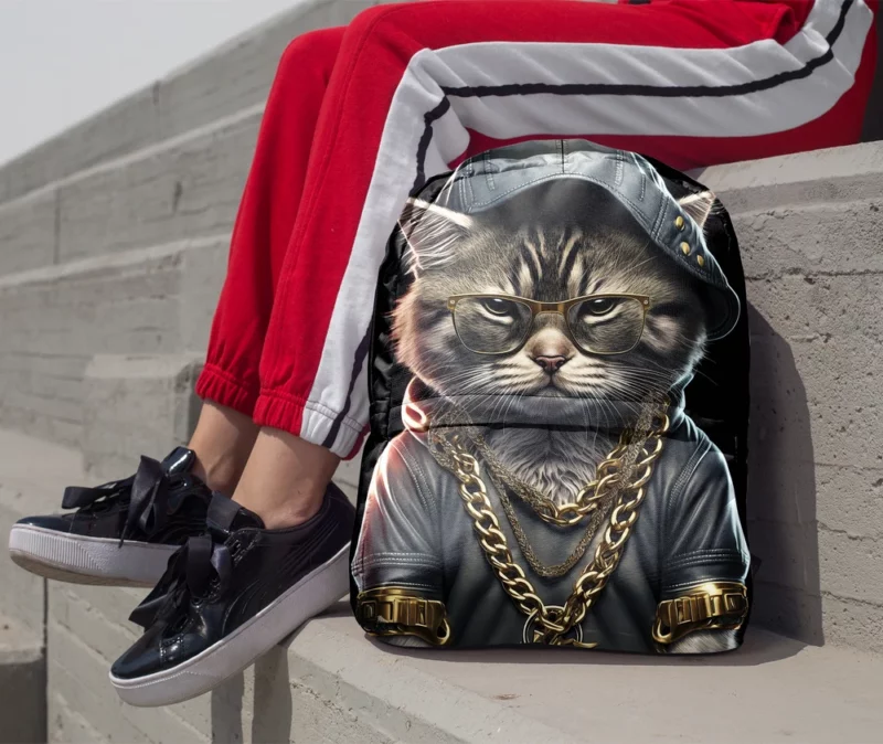 Gangsta Boss Rapper Cat with Gold Chains Backpack 1