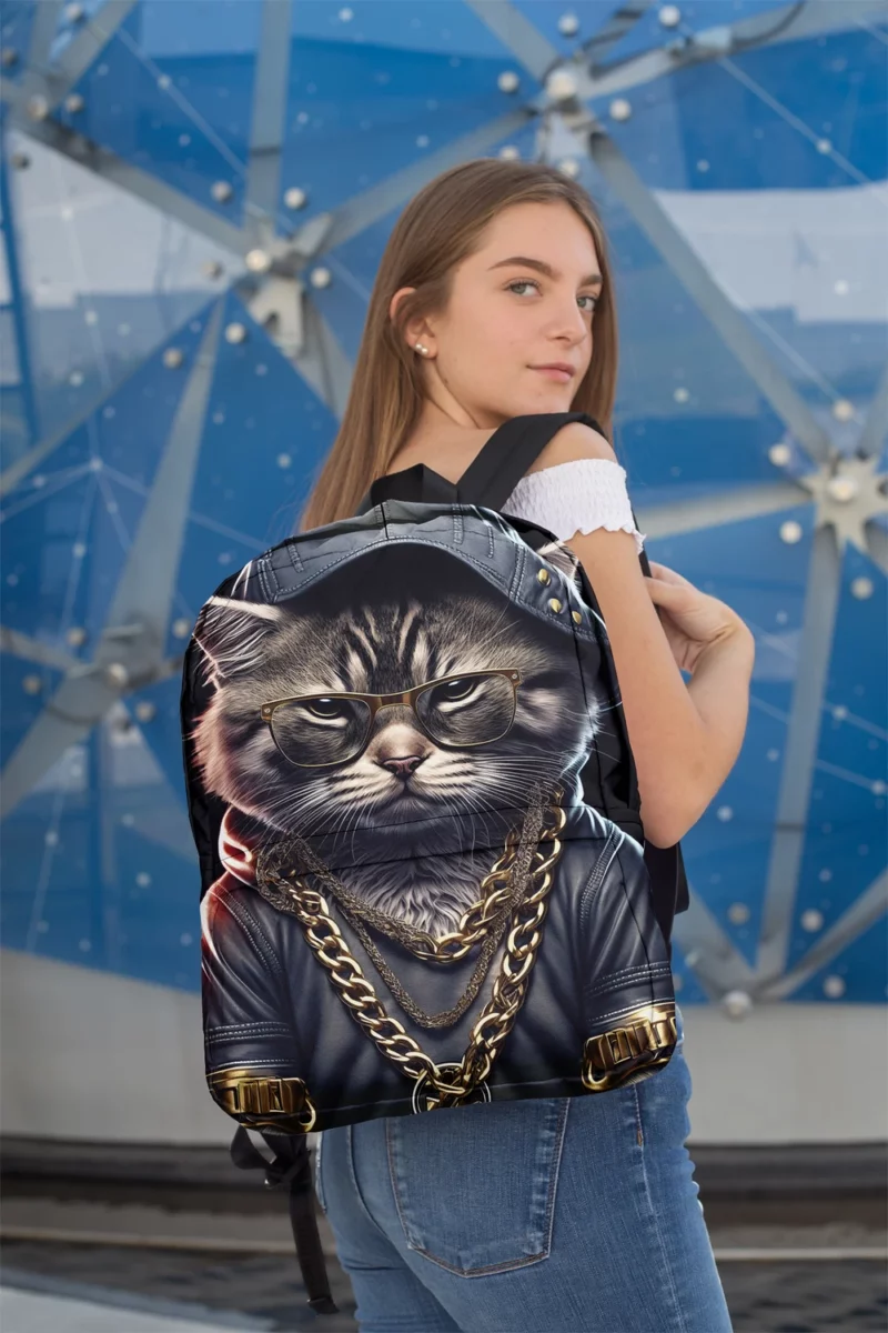 Gangsta Boss Rapper Cat with Gold Chains Backpack 2