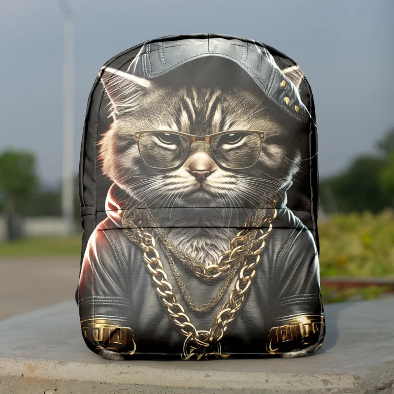 Gangsta Boss Rapper Cat with Gold Chains Backpack