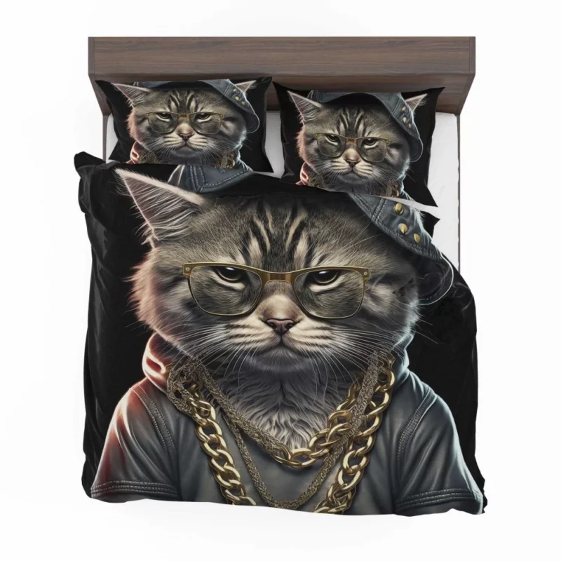 Gangsta Boss Rapper Cat with Gold Chains Bedding Set 2