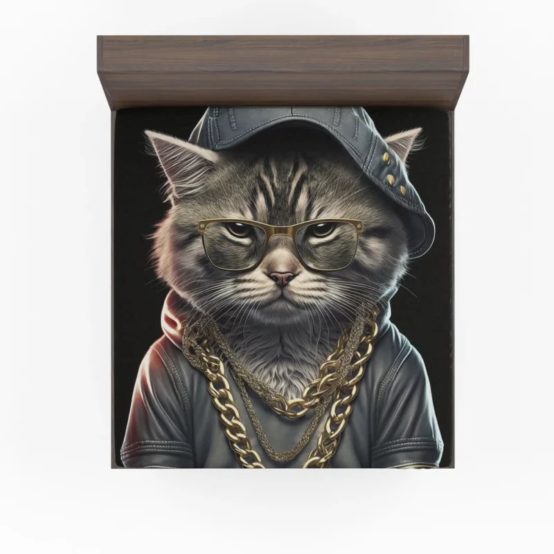 Gangsta Boss Rapper Cat with Gold Chains Fitted Sheet