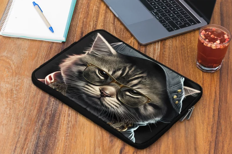 Gangsta Boss Rapper Cat with Gold Chains Laptop Sleeve 2