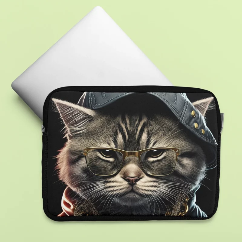 Gangsta Boss Rapper Cat with Gold Chains Laptop Sleeve