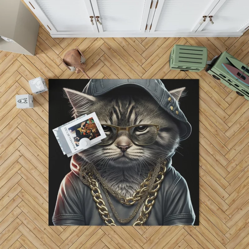 Gangsta Boss Rapper Cat with Gold Chains Rug