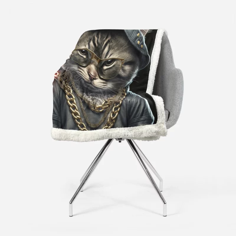 Gangsta Boss Rapper Cat with Gold Chains Sherpa Fleece Blanket 1