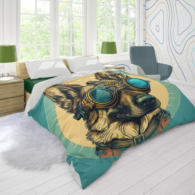 German Shepherd Pilot Portrait Duvet Cover