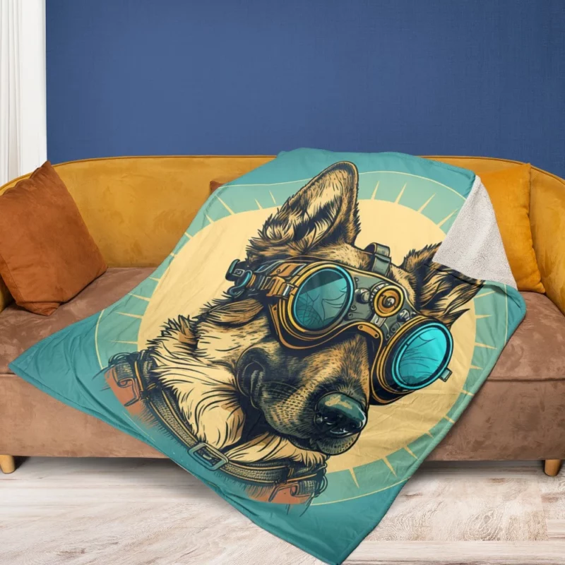 German Shepherd Pilot Portrait Fleece Blanket 1