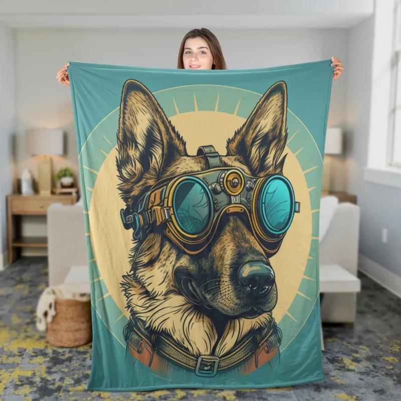 German Shepherd Pilot Portrait Fleece Blanket 2