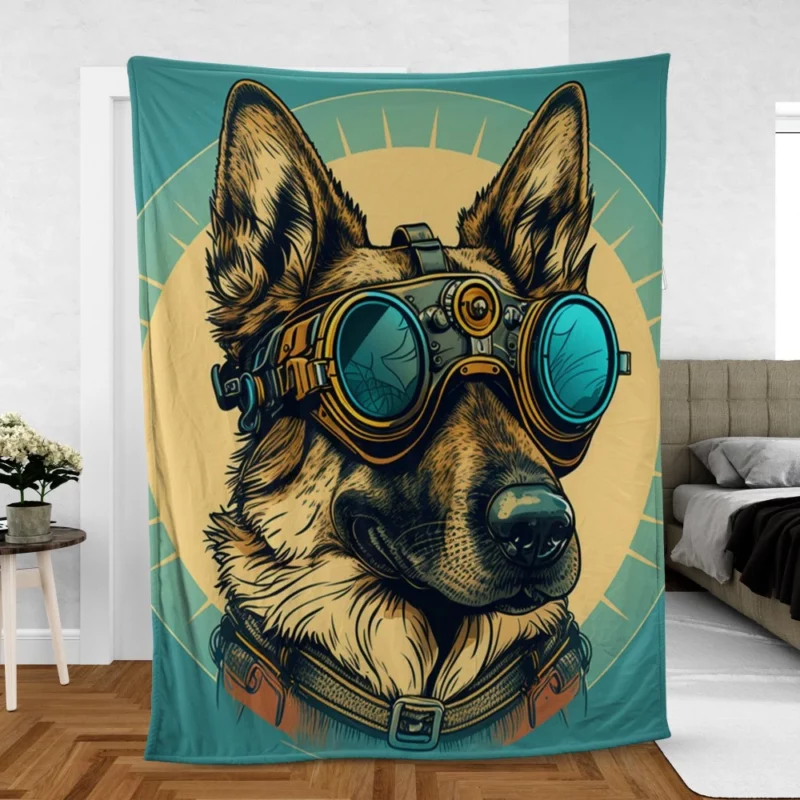 German Shepherd Pilot Portrait Fleece Blanket