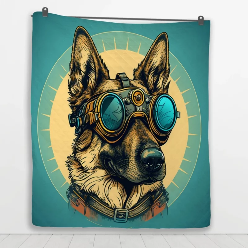 German Shepherd Pilot Portrait Quilt Blanket 1