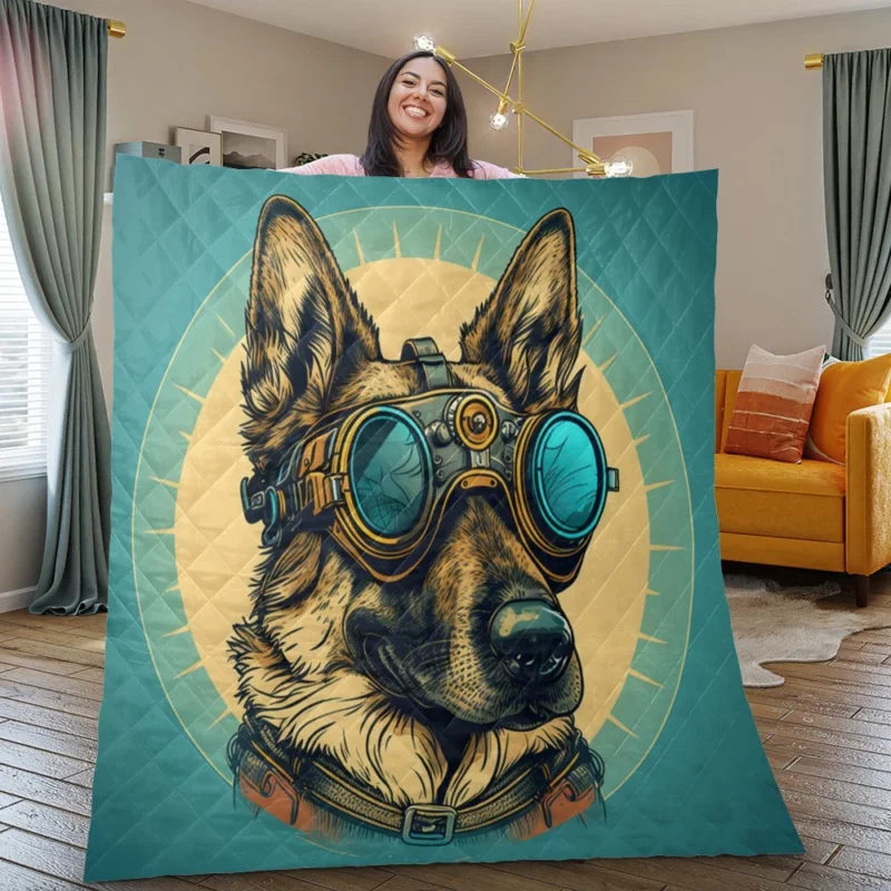 German Shepherd Pilot Portrait Quilt Blanket